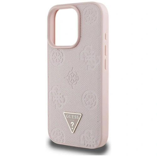Etui Guess Grained Hot Stamp Peony Triangle Logo MagSafe do Apple iPhone 16 Pro Max różowy