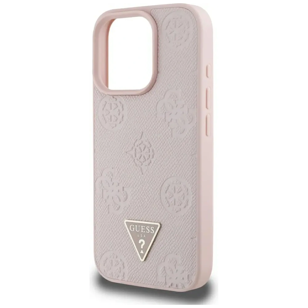 Wholesale Guess Grained Hot Stamp Peony Triangle Logo MagSafe Apple iPhone 16 Pro Max pink - GUE4523 - {ean13} - Hurt