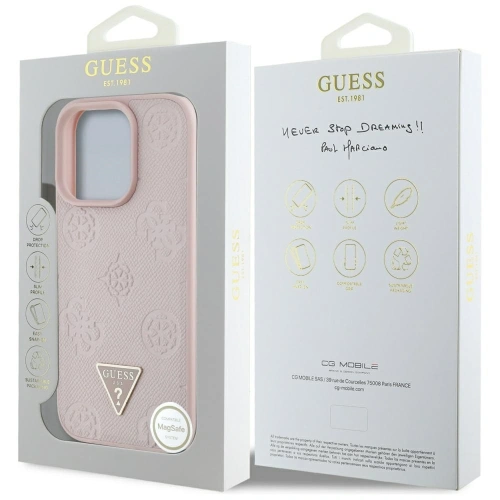 Etui Guess Grained Hot Stamp Peony Triangle Logo MagSafe do Apple iPhone 16 Pro Max różowy