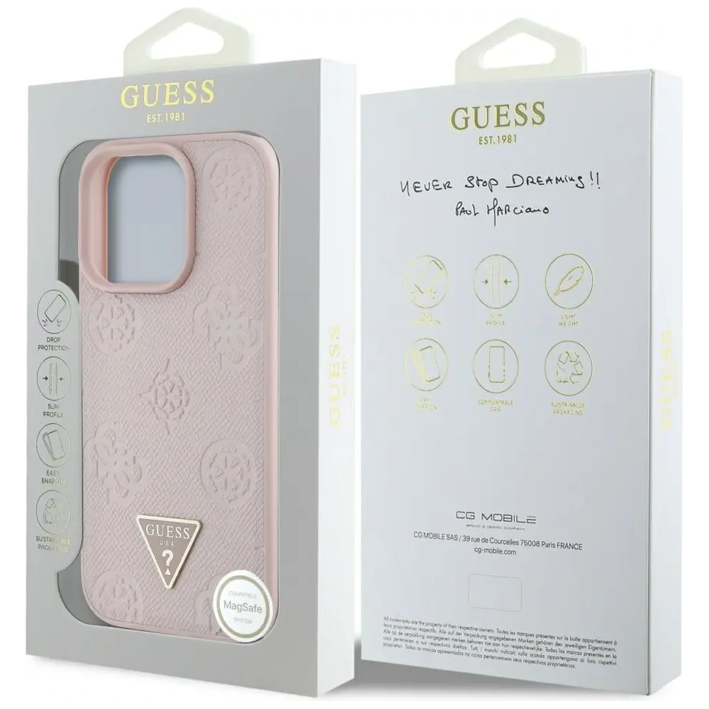 Wholesale Guess Grained Hot Stamp Peony Triangle Logo MagSafe Apple iPhone 16 Pro Max pink - GUE4523 - {ean13} - Hurt