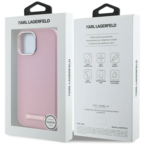 Etui Karl Lagerfeld FW Metal Plate MagSafe do Apple iPhone 15 różowy