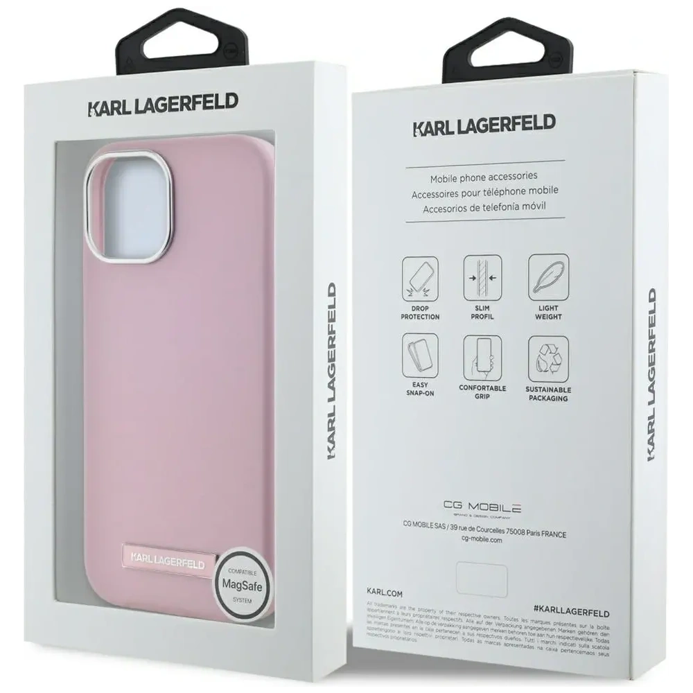 Wholesale Karl Lagerfeld FW Metal Plate MagSafe Apple iPhone 15 pink - KLD22006 - {ean13} - Hurt