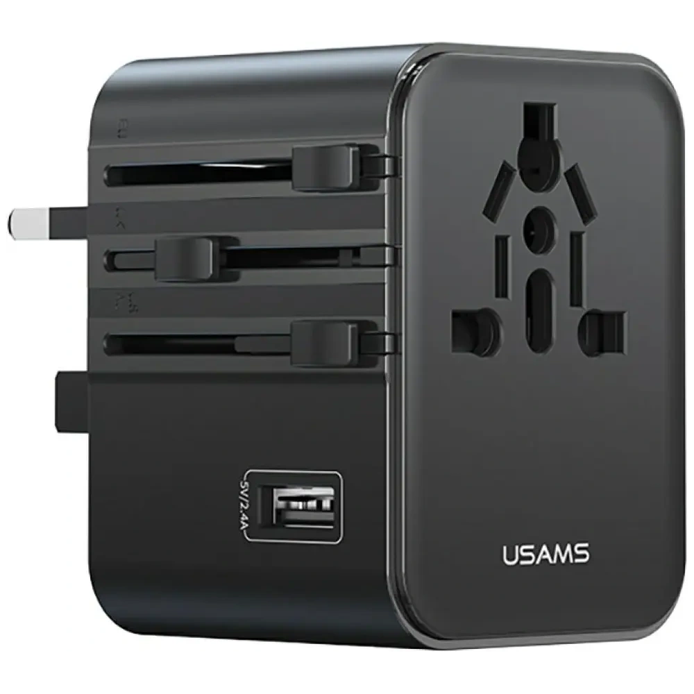 Hurtownia GSM - Adaptor de călătorie USAMS CC308 USB-C + USB-A 17W 4in1 US/AU/EU/UK negru - USA1232 - {ean13} - Hurt