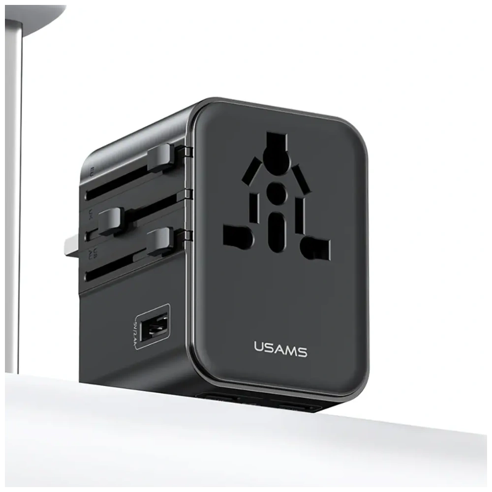 Hurtownia GSM - Adaptor de călătorie USAMS CC308 USB-C + USB-A 17W 4in1 US/AU/EU/UK negru - USA1232 - {ean13} - Hurt