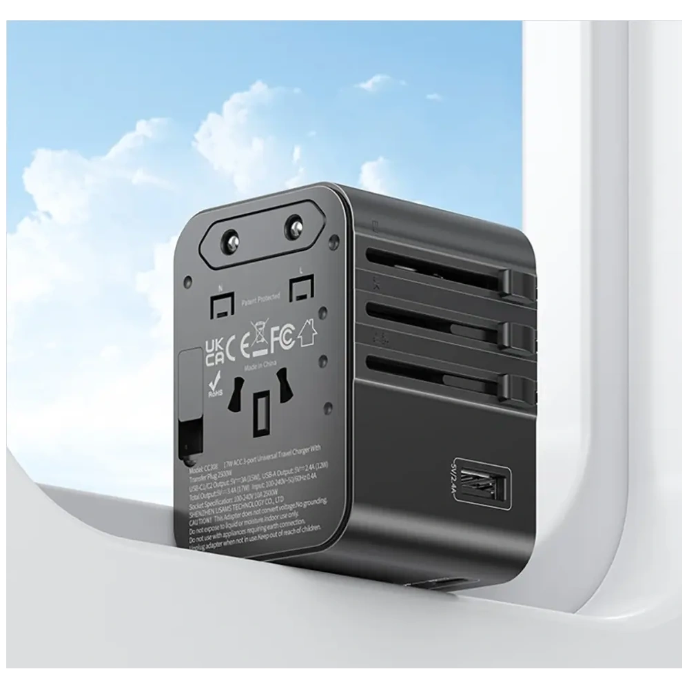 Hurtownia GSM - Adaptor de călătorie USAMS CC308 USB-C + USB-A 17W 4in1 US/AU/EU/UK negru - USA1232 - {ean13} - Hurt