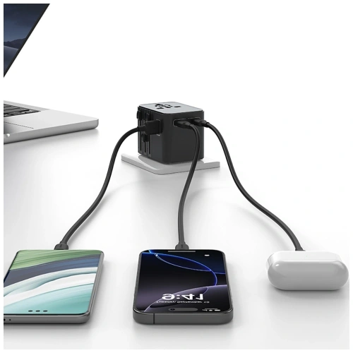 Ładowarka sieciowa USAMS Travel Adapter CC308 USB-C + USB-A 17W 4w1 US/AU/EU/UK czarny