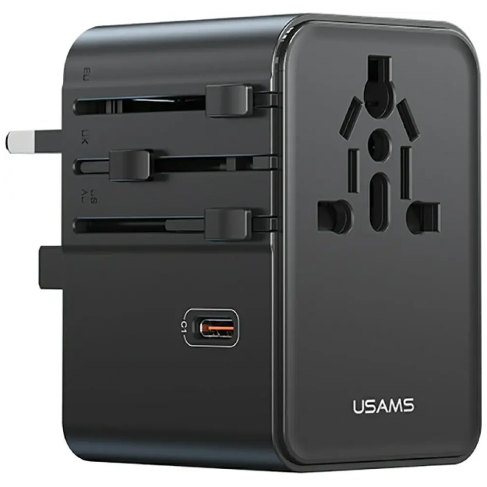 Hurtownia GSM - Adaptor de călătorie USAMS CC310 3xUSB-C 70W 4in1 US/AU/EU/UK negru - USA1233 - {ean13} - Hurt