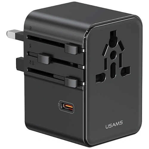 Ładowarka sieciowa USAMS Travel Adapter CC310 3xUSB-C 70W 4w1 US/AU/EU/UK czarny