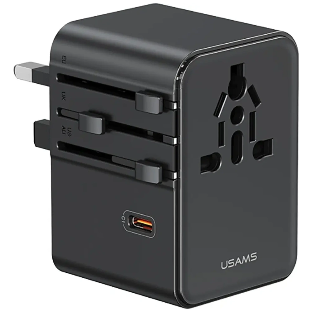 Hurtownia GSM - Adaptor de călătorie USAMS CC310 3xUSB-C 70W 4in1 US/AU/EU/UK negru - USA1233 - {ean13} - Hurt