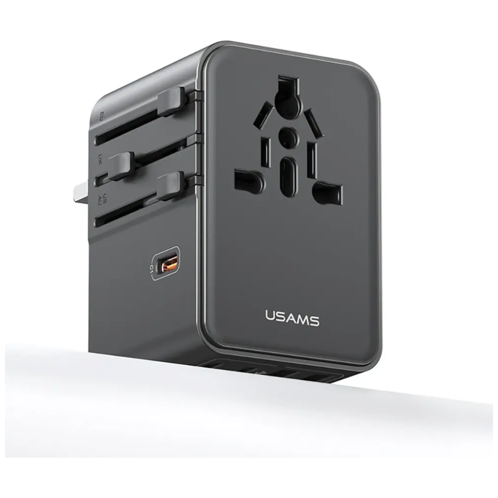 Hurtownia GSM - USAMS Utazási Adapter CC310 3xUSB-C 70W 4in1 US/AU/EU/UK fekete - USA1233 - {ean13} - Hurt