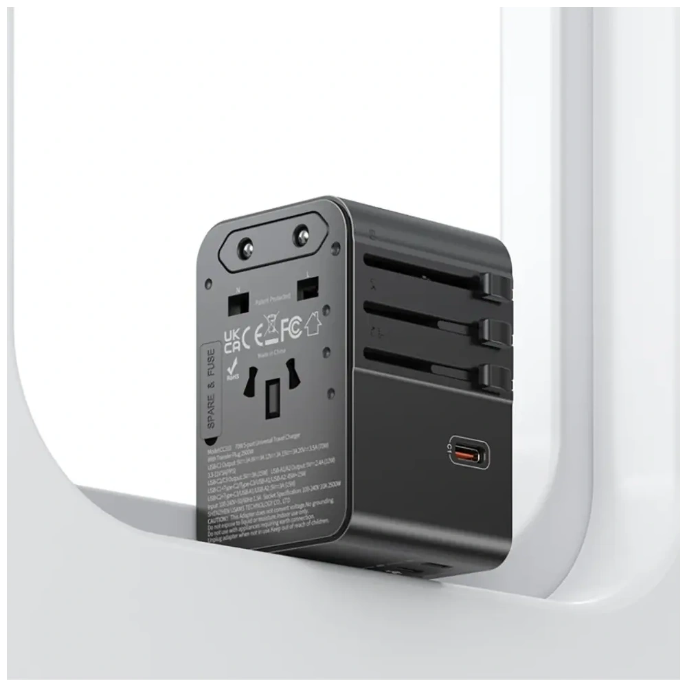 Hurtownia GSM - Adaptor de călătorie USAMS CC310 3xUSB-C 70W 4in1 US/AU/EU/UK negru - USA1233 - {ean13} - Hurt