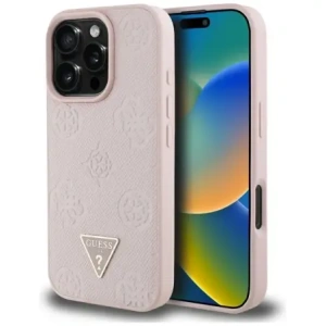 Hurtownia GSM - Guess Grained Hot Stamp Pivoňkový Trojúhelníkový Logo MagSafe Apple iPhone 16 Pro růžový - GUE4524 - {ean13} - Hurt