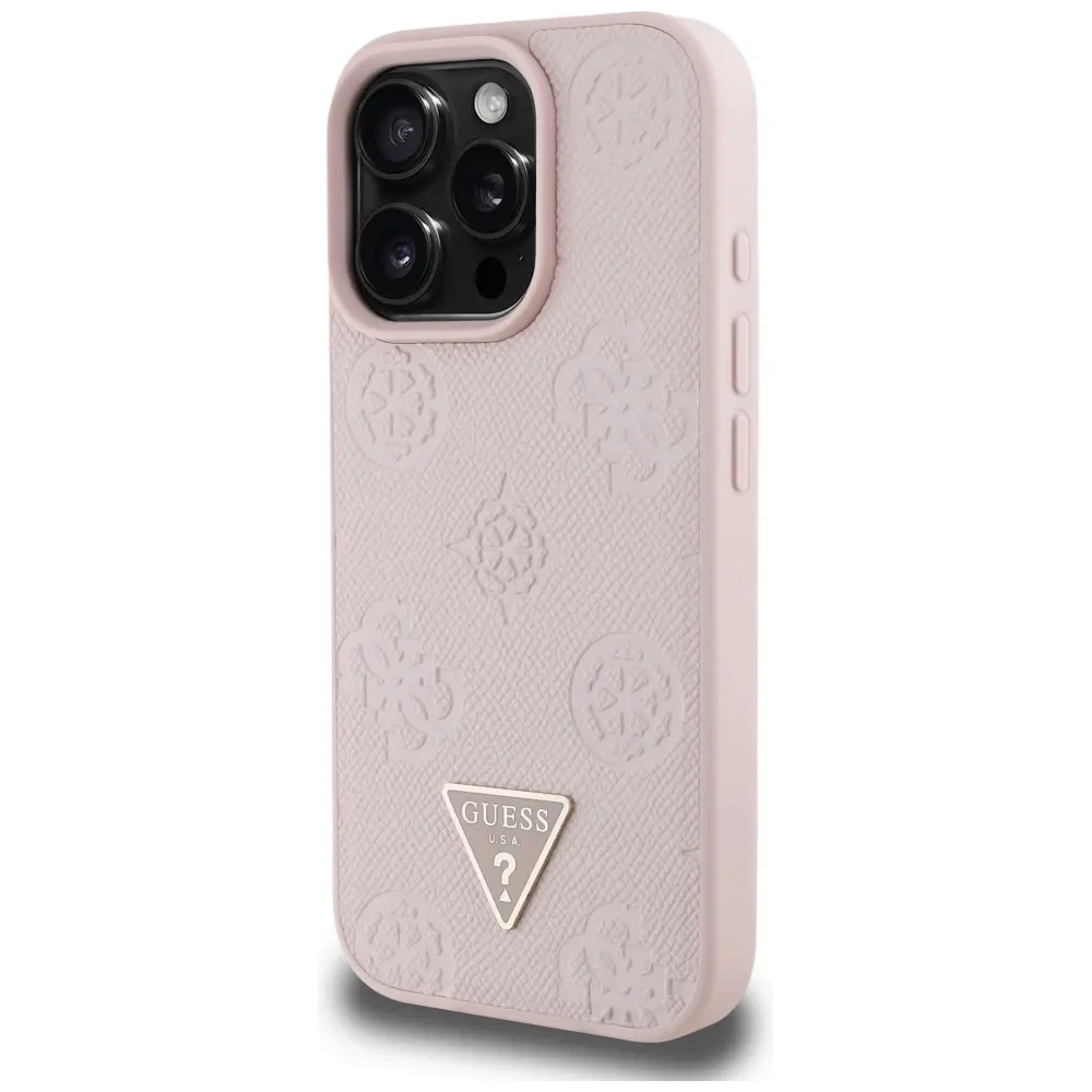 Wholesale Guess Grained Hot Stamp Peony Triangle Logo MagSafe Apple iPhone 16 Pro pink - GUE4524 - {ean13} - Hurt
