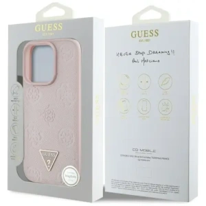 Hurtownia GSM - Guess Grained Hot Stamp Pivoňkový Trojúhelníkový Logo MagSafe Apple iPhone 16 Pro růžový - GUE4524 - {ean13} - Hurt