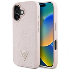 Wholesale Guess Grained Hot Stamp Peony Triangle Logo MagSafe Apple iPhone 16 pink - GUE4525 - {ean13} - Hurt