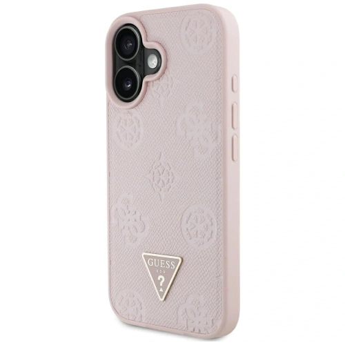 Etui Guess Grained Hot Stamp Peony Triangle Logo MagSafe do Apple iPhone 16 różowy