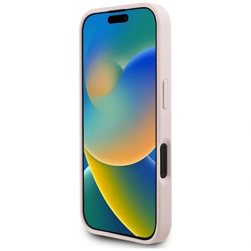 Etui Guess Grained Hot Stamp Peony Triangle Logo MagSafe do Apple iPhone 16 różowy