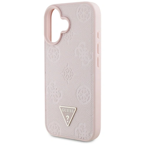 Etui Guess Grained Hot Stamp Peony Triangle Logo MagSafe do Apple iPhone 16 różowy