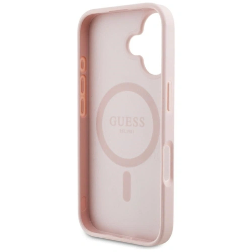 Etui Guess Grained Hot Stamp Peony Triangle Logo MagSafe do Apple iPhone 16 różowy