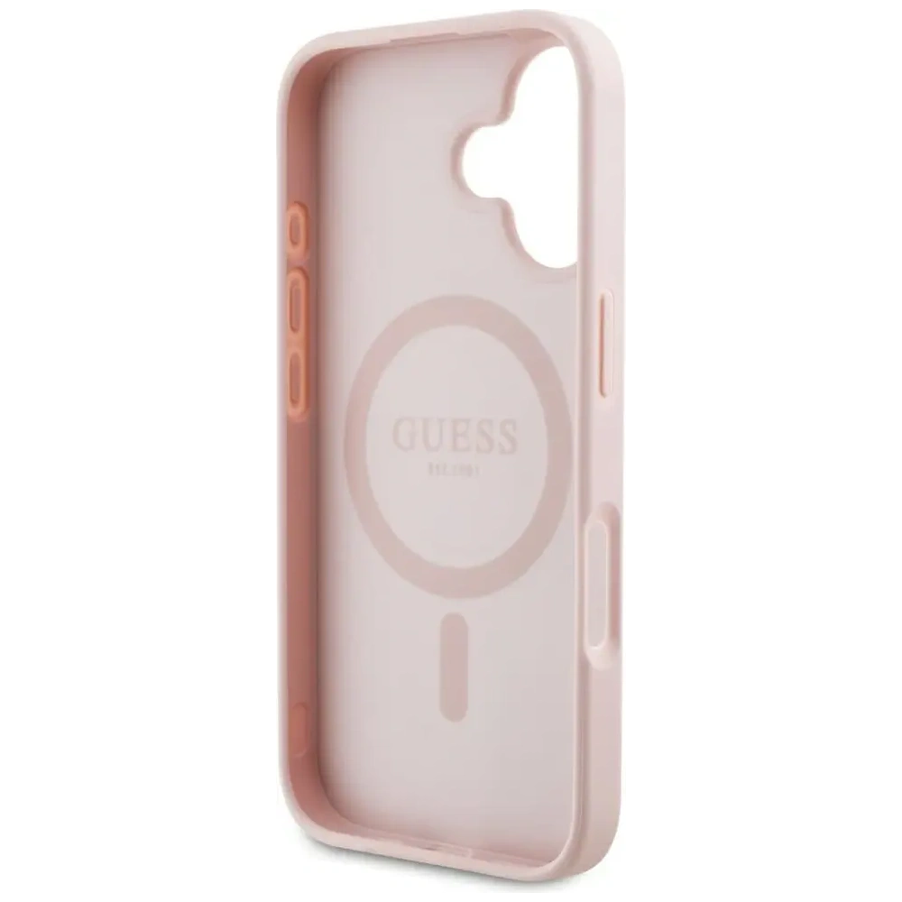 Hurtownia GSM - Guess Grained Hot Stamp Peony Triangle Logo MagSafe Apple iPhone 16 rózsaszín - GUE4525 - {ean13} - Hurt