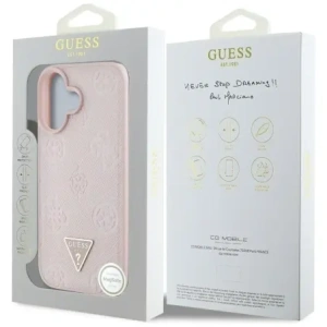 Wholesale Guess Grained Hot Stamp Peony Triangle Logo MagSafe Apple iPhone 16 pink - GUE4525 - {ean13} - Hurt