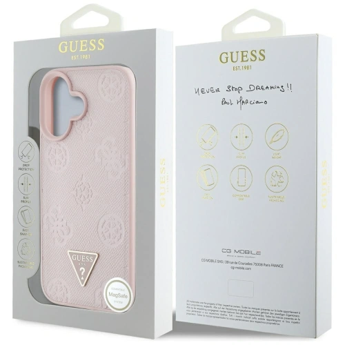Etui Guess Grained Hot Stamp Peony Triangle Logo MagSafe do Apple iPhone 16 różowy