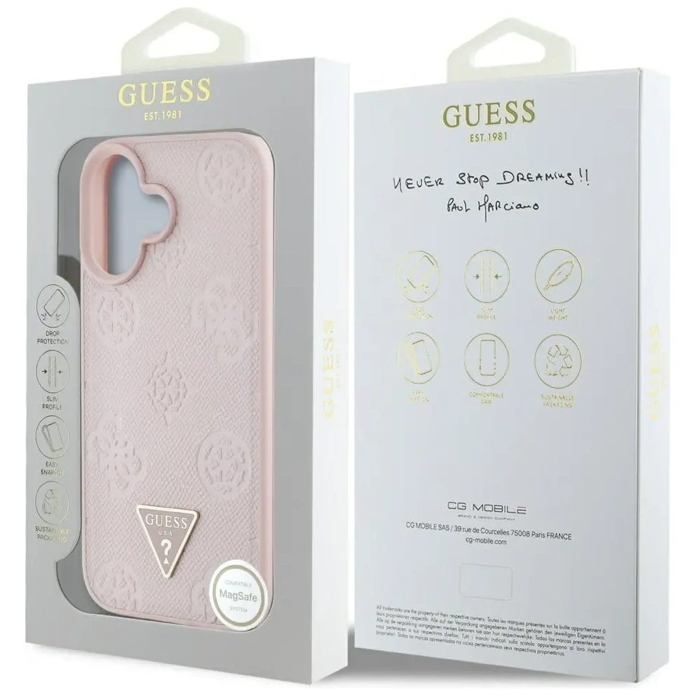 Hurtownia GSM - Guess Grained Hot Stamp Peony Triangle Logo MagSafe Apple iPhone 16 rózsaszín - GUE4525 - {ean13} - Hurt