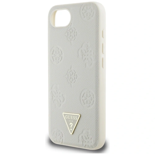 Etui Guess Grained Hot Stamp Peony Triangle Logo MagSafe do Apple iPhone 16e beżowy