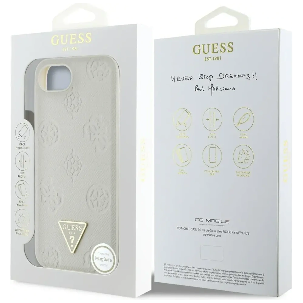 Hurtownia GSM - Guess Geprägtes Heißfolienprägedruck Pfingstrose Dreieckslogo MagSafe Apple iPhone 16e beige - GUE4526 - {ean13} - Hurt