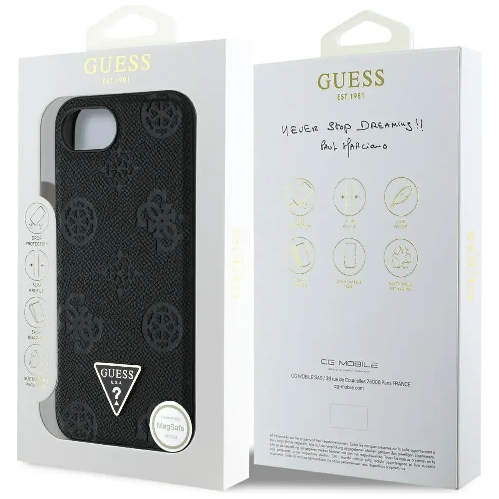 Hurtownia GSM - Guess Grained Hot Stamp Peony Triangle Logo MagSafe Apple iPhone 16e fekete - GUE4527 - {ean13} - Hurt
