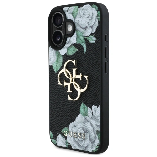 Etui Guess Grained Roses Big 4G logo do Apple iPhone 16 czarny