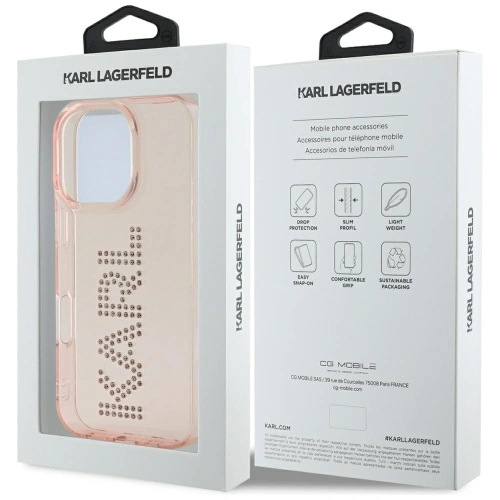 Etui Karl Lagerfeld IML Rhinestones Logo do Apple iPhone 16 Pro Max różowy