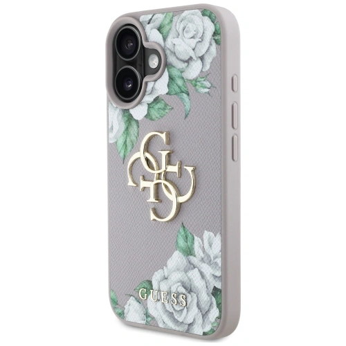 Etui Guess Grained Roses Big 4G logo do Apple iPhone 16 fioletowy