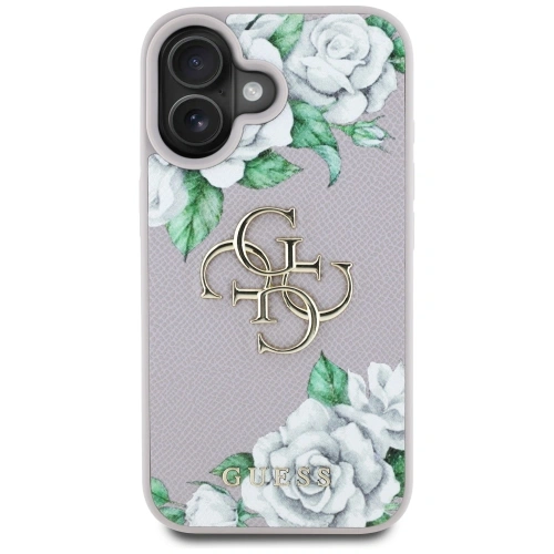 Etui Guess Grained Roses Big 4G logo do Apple iPhone 16 fioletowy