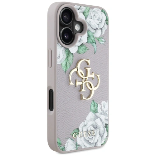 Etui Guess Grained Roses Big 4G logo do Apple iPhone 16 fioletowy