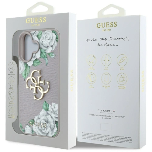 Etui Guess Grained Roses Big 4G logo do Apple iPhone 16 fioletowy