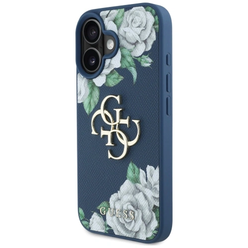 Etui Guess Grained Roses Big 4G logo do Apple iPhone 16 niebieski