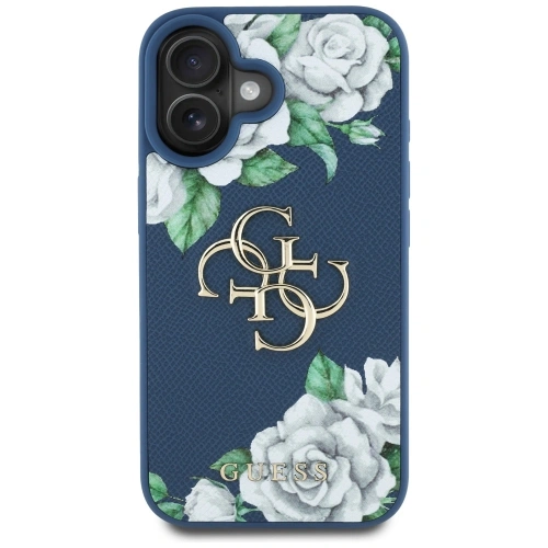 Etui Guess Grained Roses Big 4G logo do Apple iPhone 16 niebieski