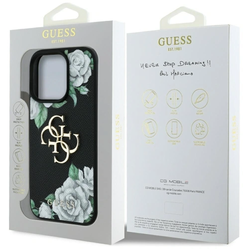 Etui Guess Grained Roses Big 4G logo do Apple iPhone 16 Pro czarny