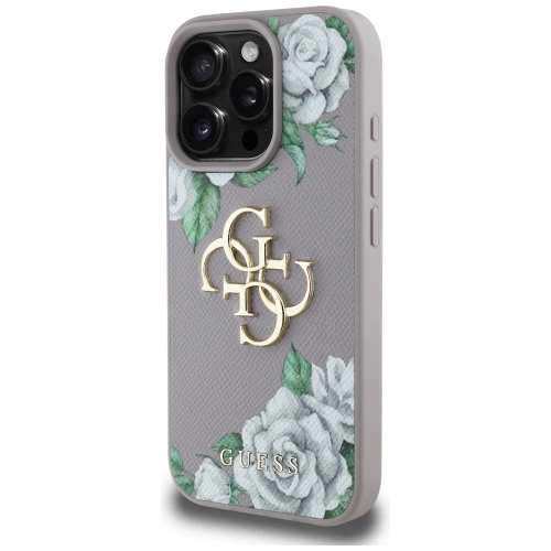 Etui Guess Grained Roses Big 4G logo do Apple iPhone 16 Pro fioletowy