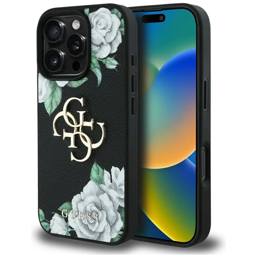 Wholesale Guess Grained Roses Big 4G logo Apple iPhone 16 Pro Max black - GUE4533 - {ean13} - Hurt