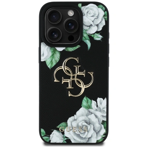 Etui Guess Grained Roses Big 4G logo do Apple iPhone 16 Pro Max czarny