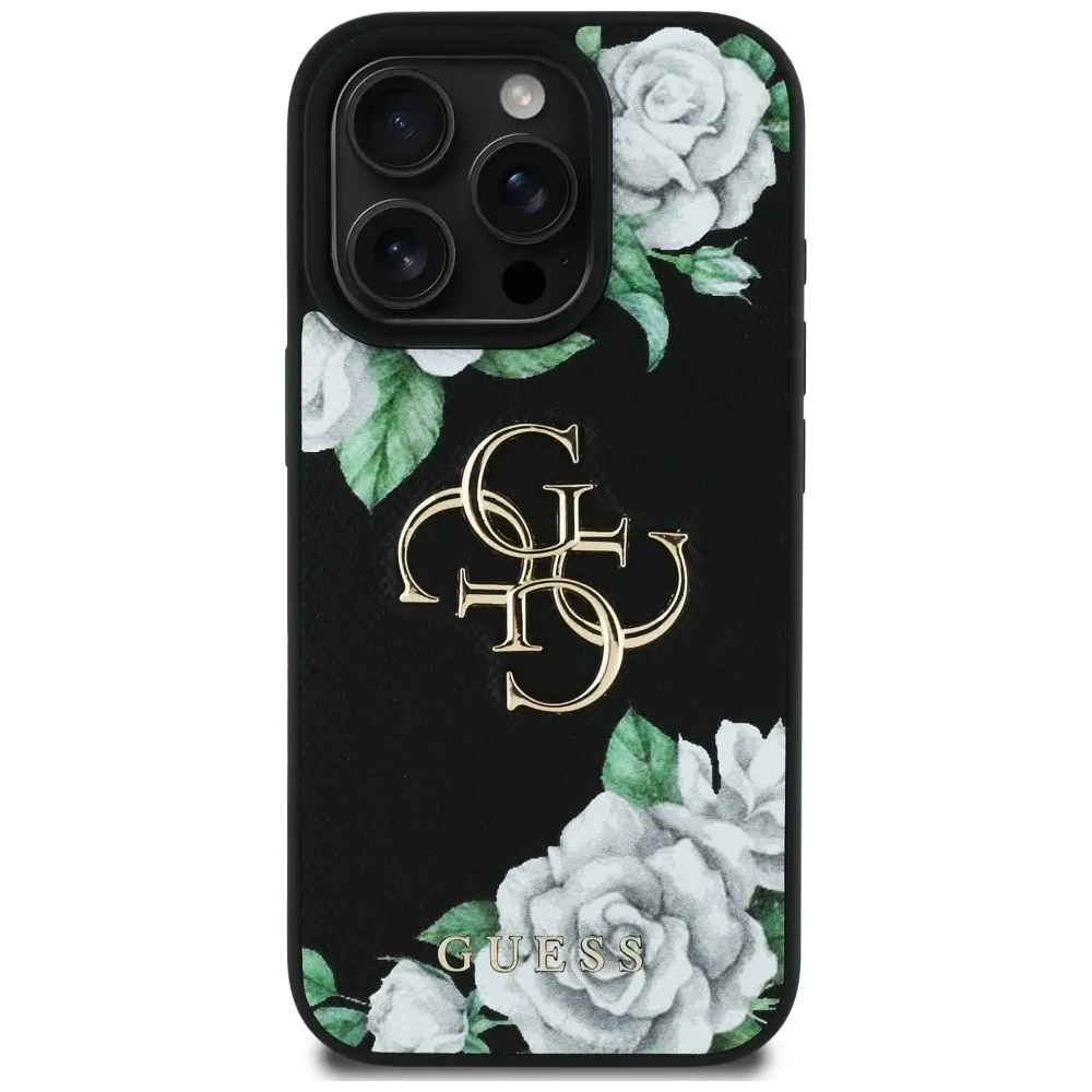 Wholesale Guess Grained Roses Big 4G logo Apple iPhone 16 Pro Max black - GUE4533 - {ean13} - Hurt