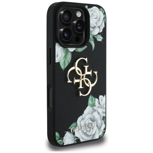 Etui Guess Grained Roses Big 4G logo do Apple iPhone 16 Pro Max czarny