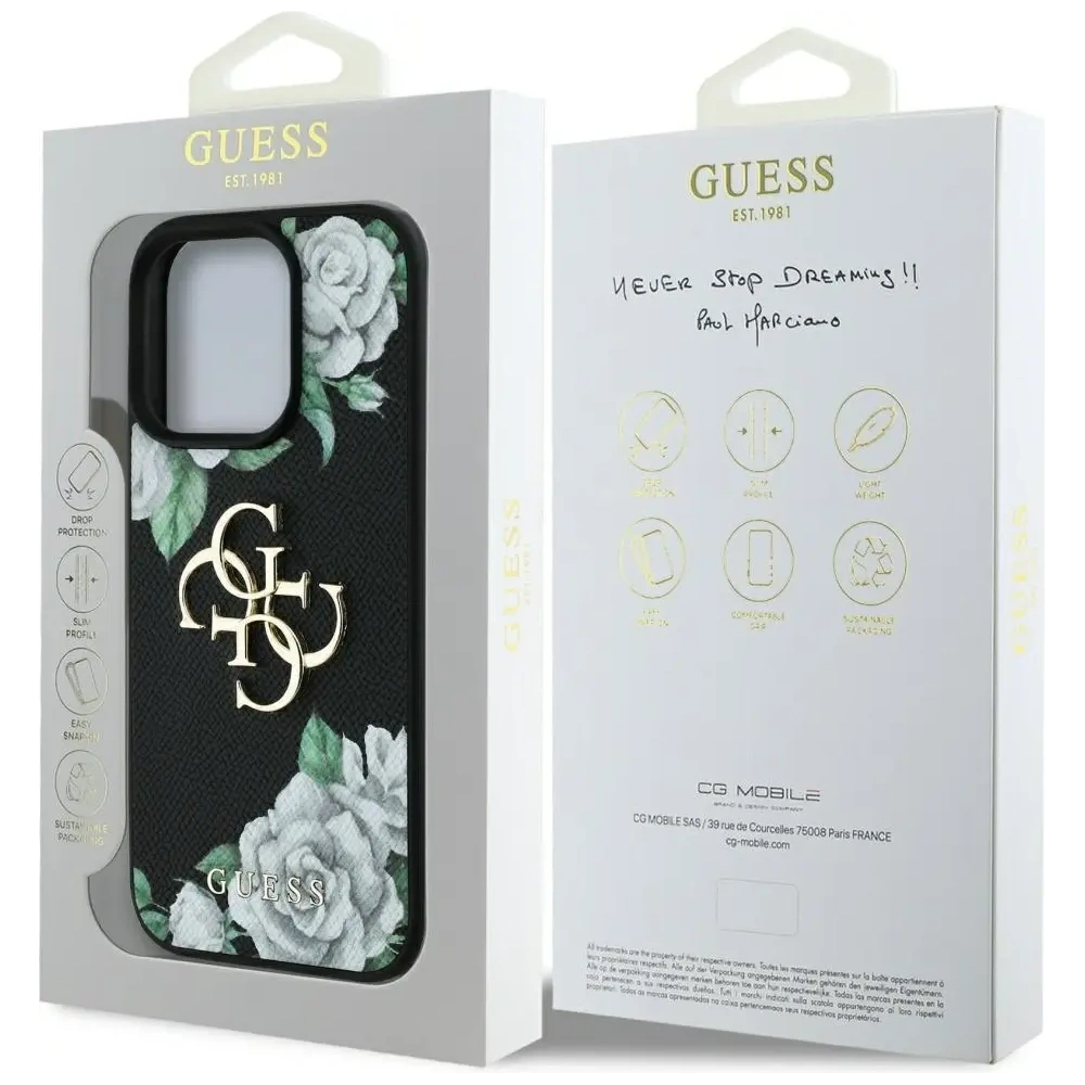 Wholesale Guess Grained Roses Big 4G logo Apple iPhone 16 Pro Max black - GUE4533 - {ean13} - Hurt