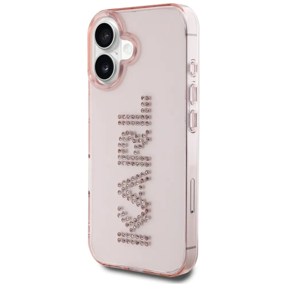 Wholesale Karl Lagerfeld IML Rhinestones Logo Apple iPhone 16 pink - KLD22018 - {ean13} - Hurt