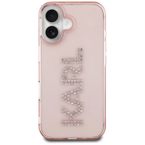 Etui Karl Lagerfeld IML Rhinestones Logo do Apple iPhone 16 różowy