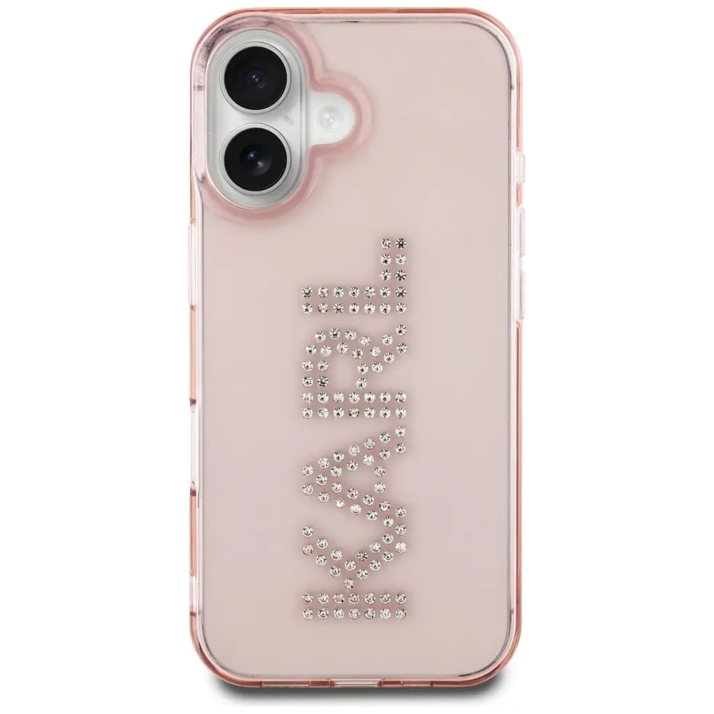Wholesale Karl Lagerfeld IML Rhinestones Logo Apple iPhone 16 pink - KLD22018 - {ean13} - Hurt