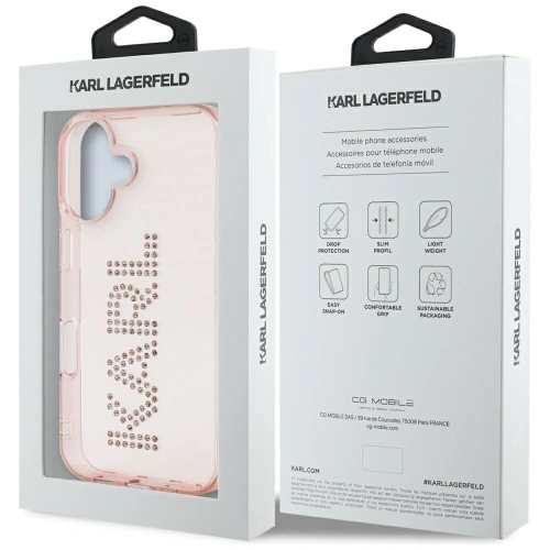 Etui Karl Lagerfeld IML Rhinestones Logo do Apple iPhone 16 różowy