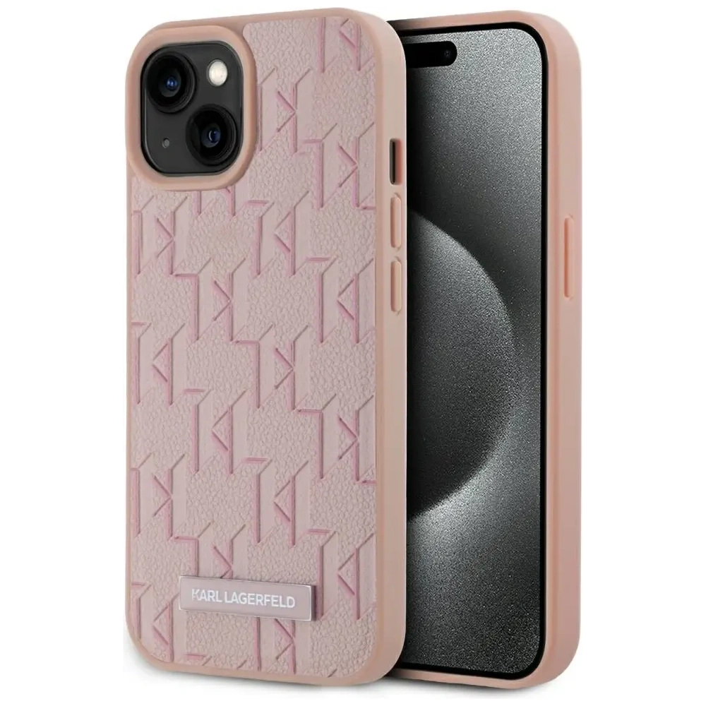 Hurtownia GSM - Karl Lagerfeld Bőr Monogram Fém Logó MagSafe Apple iPhone 15 rózsaszín - KLD22019 - {ean13} - Hurt